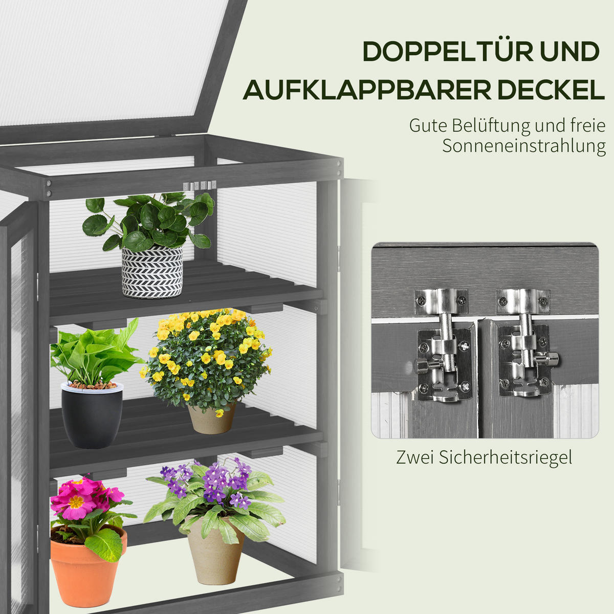 GEWÄCHSHAUS, wetterfest, Belastbar bis 15 kg, Dunkelgrau - Dunkelgrau, Kunststoff (44/78/58cm) - Outsunny