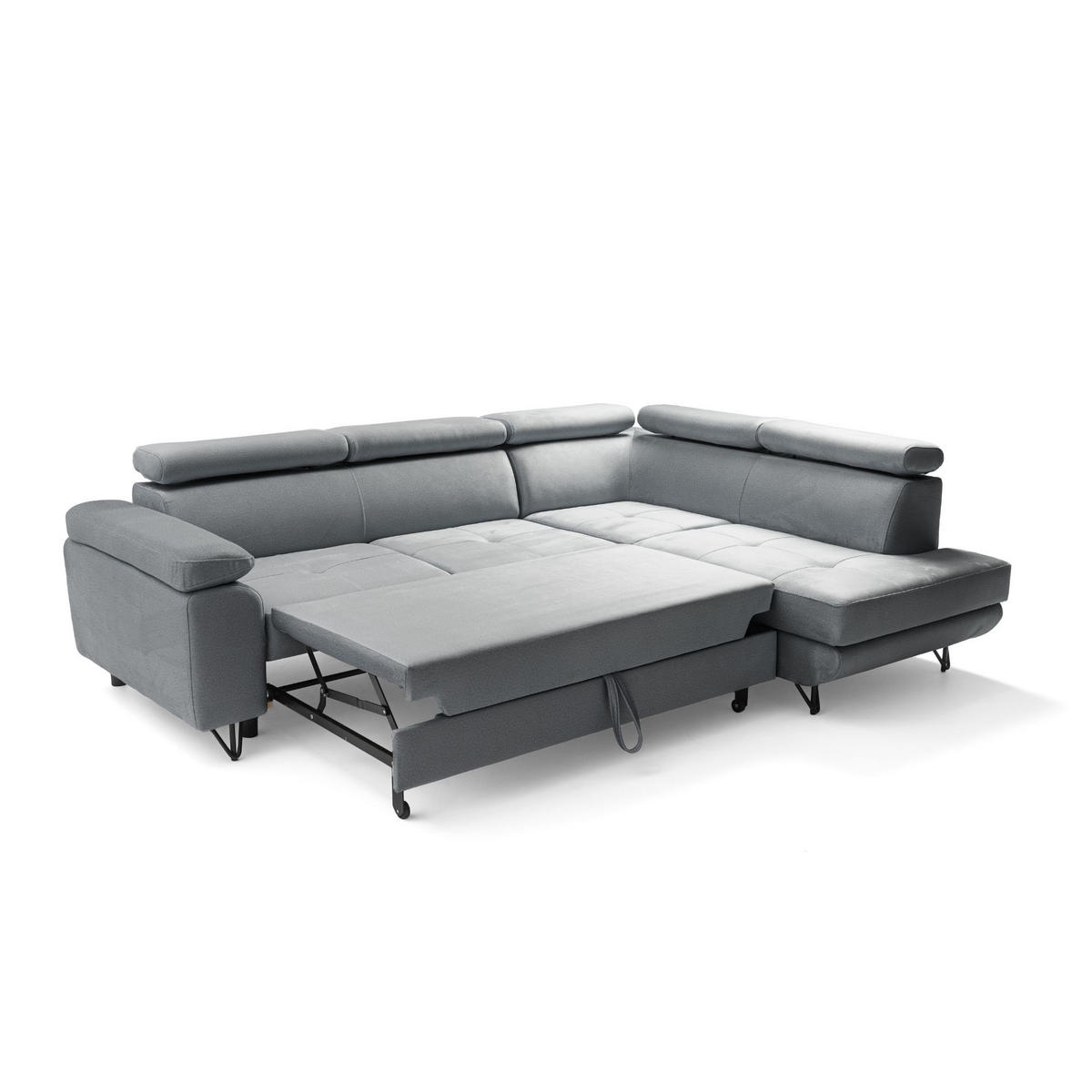 ECKSOFA JUNIOR L Rechts mit Schlaffunktion 194x128 Velours Grau - Schwarz/Grau, Holz/Textil (184/249cm) - Muffo