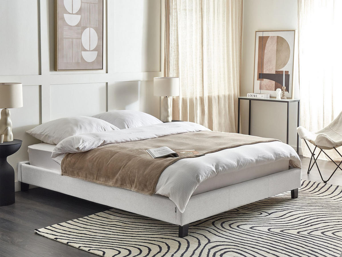 BETT 160/200 cm Hellgrau Roanne - Hellgrau/Braun, Textil (160/200cm) - Beliani