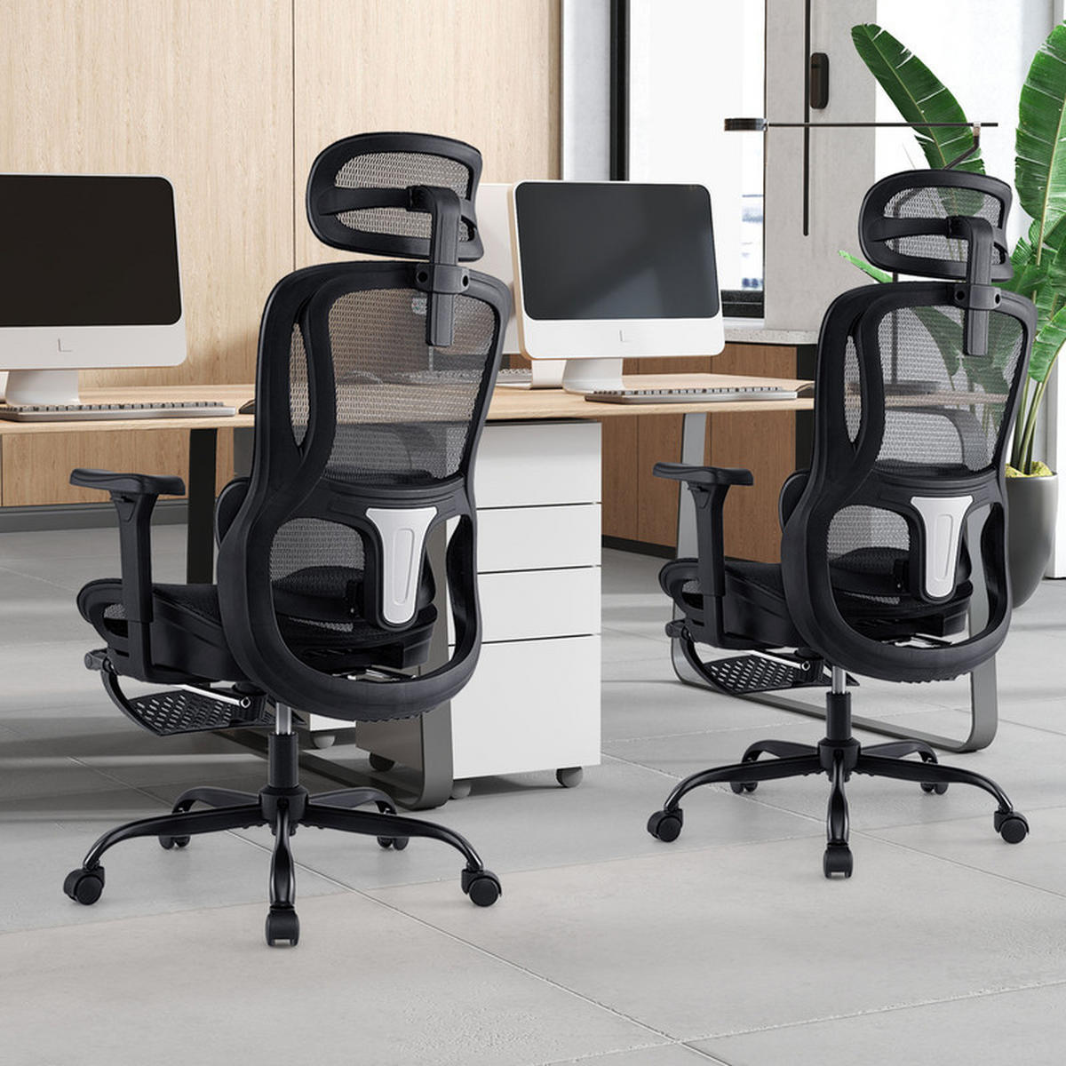 BÜROSTUHL mit ausziehbarer Fußstütze schwarz - Schwarz, Metall (75/113/66cm) - COSTWAY