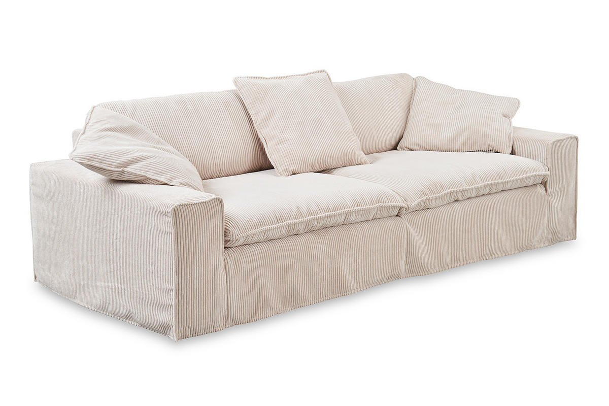 SOFA XL NETTA Cremeweiß Cord - Creme/Braun, Birkenholz/Textil (258/90/116cm) - KAWOLA