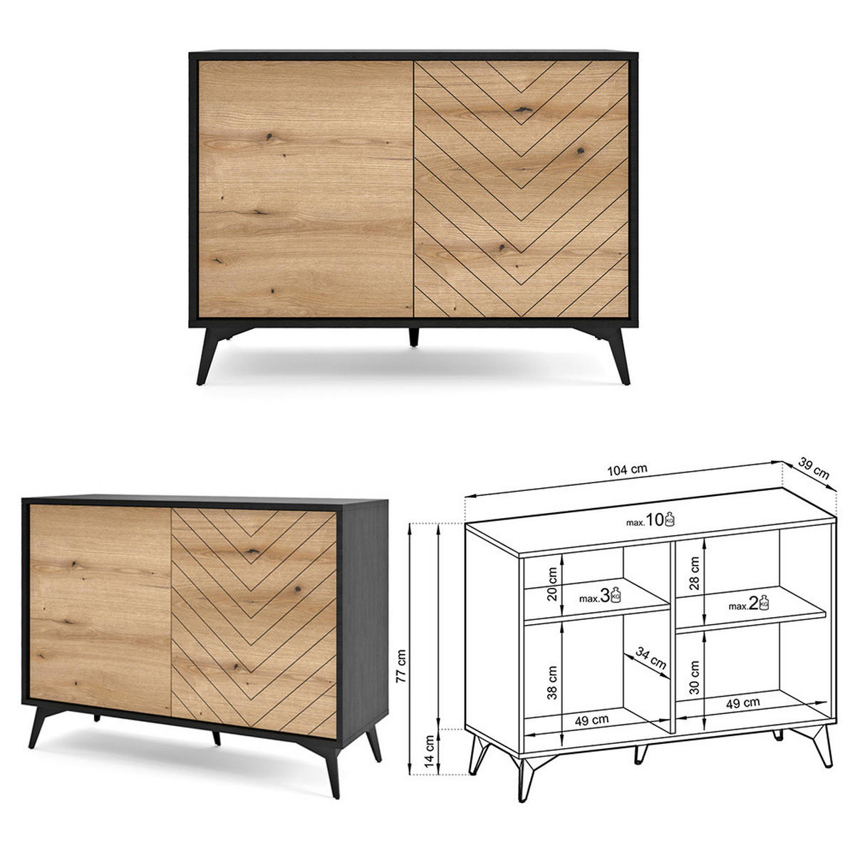 WOHNZIMMER-SET 3-TLG. Dale-160 - Schwarz, Holzwerkstoff (410/77/39cm) - Lomado