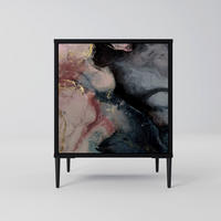 SIDEBOARD GILDED SWIRLS, Schwarz, 57,5x42x72,5 cm, Schwarze Metallfüße - Multicolor/Schwarz, Holzwerkstoff/Metall (57.5/72.5/42cm) - SpaceRebels
