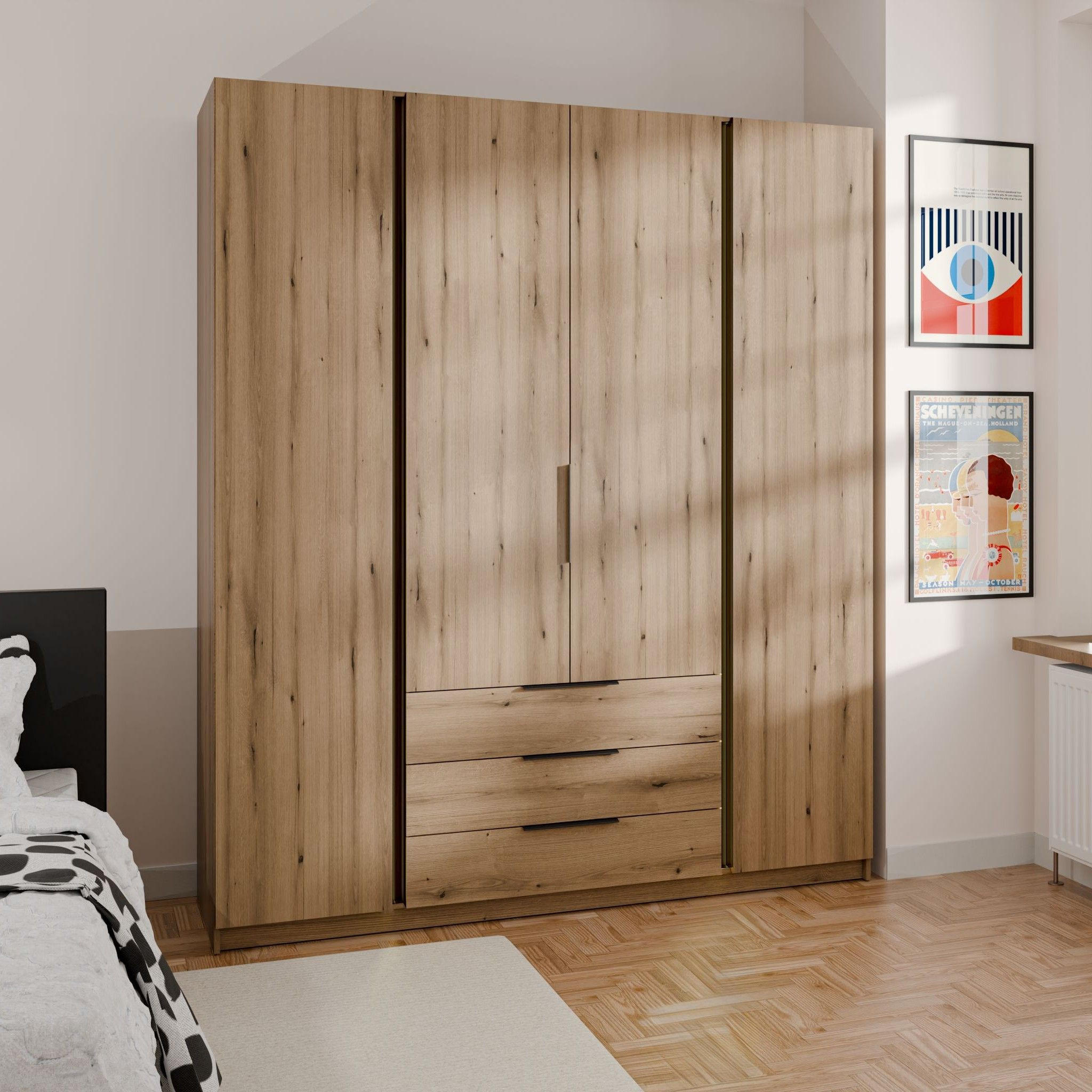 DREHTÜRENSCHRANK CAGLIARI 200/239/61,9cm 4-türig Goldfarben - Goldfarben, Holzwerkstoff (200/239/61.9cm) - MASSENO