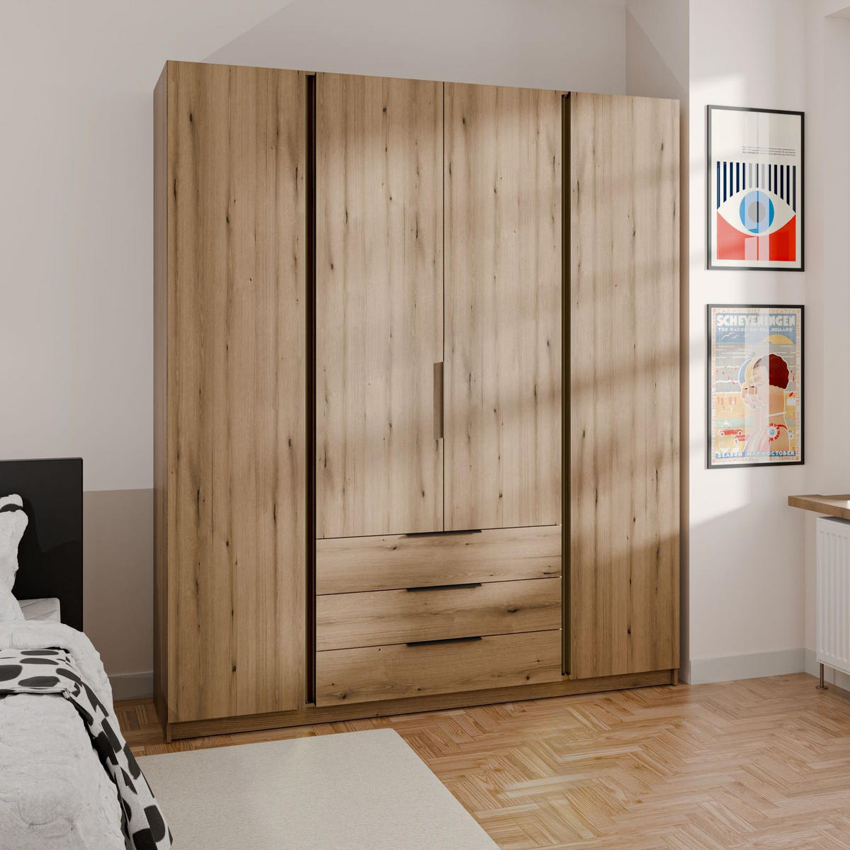 DREHTÜRENSCHRANK CAGLIARI 200/239/61,9cm 4-türig Goldfarben - Goldfarben, Holzwerkstoff (200/239/61.9cm) - MASSENO