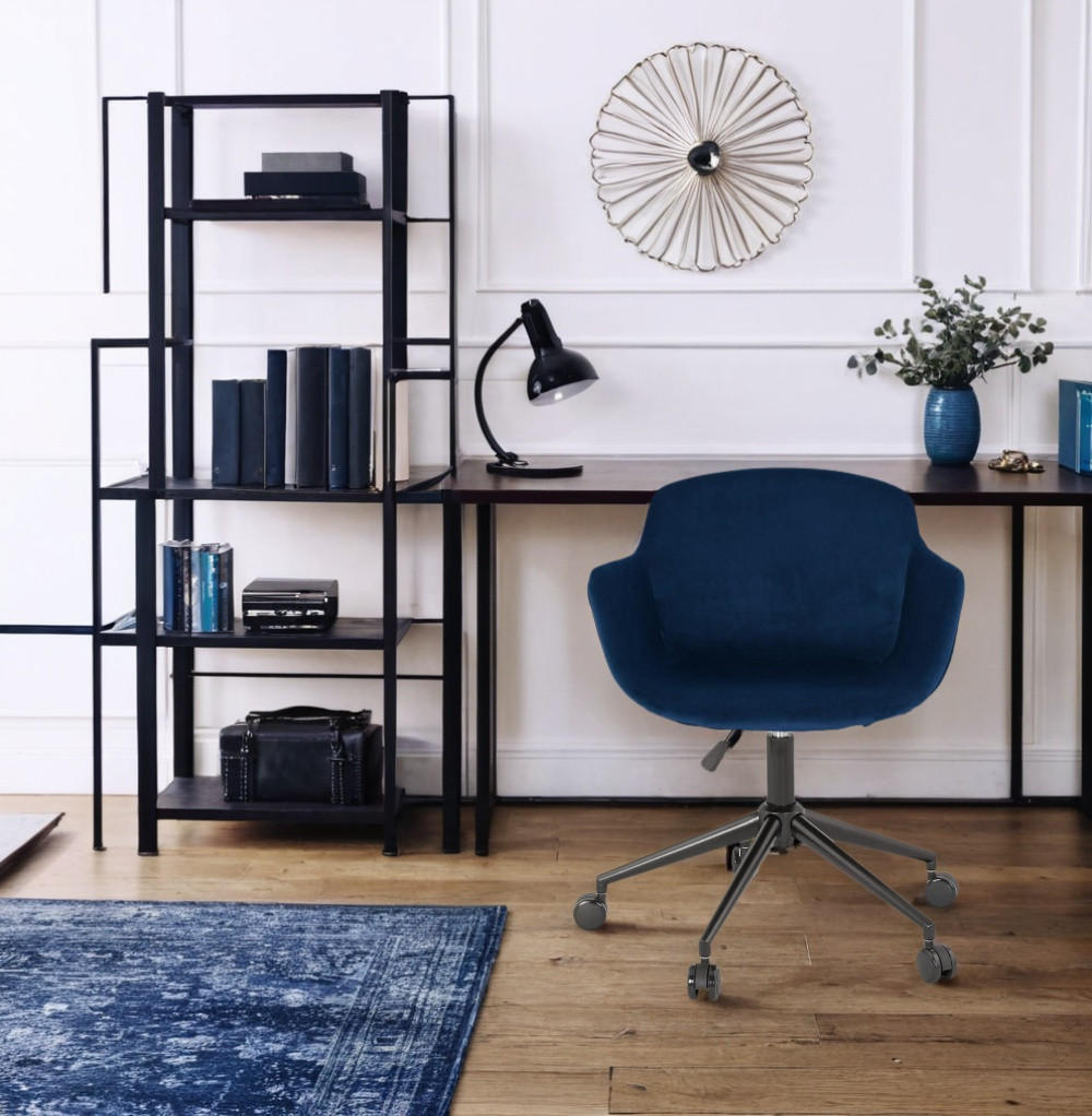 BÜROSTUHL Samt mit Rollen, 360° drehbar und höhenverstellbar PILANO, Blau 54x59x80 cm - Blau/Schwarz, Textil/Metall (59/80/54cm) - KADIMA DESIGN