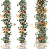 KÜNSTLICHE Blumengirlande 2er Set 200 cm mit Schmetterlingen und Blumen Orange - Multicolor, Kunststoff (200cm)