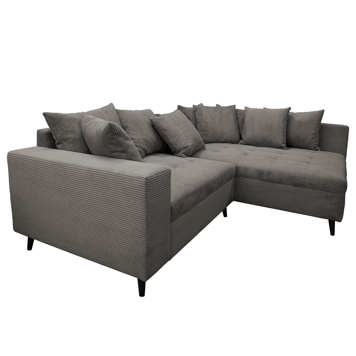 ECKSOFA mit Ottomane und Hocker - Schwarz/Grau, Birkenholz/Textil (247/174cm) - home24