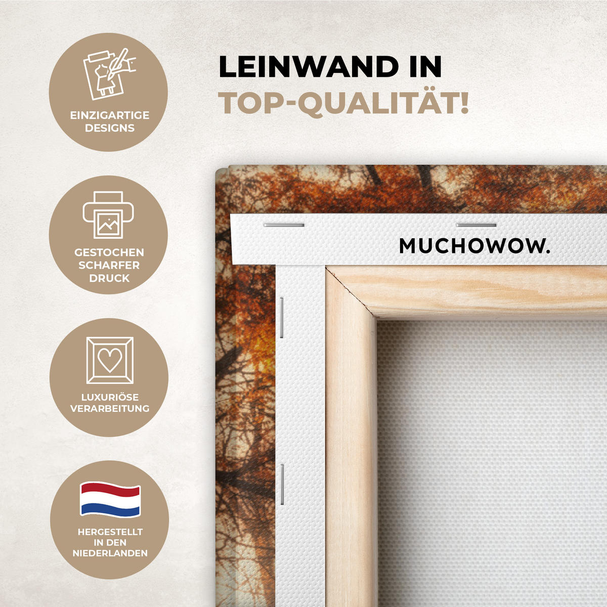 LEINWANDBILD Wald - Herbst - Bäume - Waldweg - Natur Groß 140x90 cm - Bernsteinfarben, Textil (140/90cm) - MuchoWow