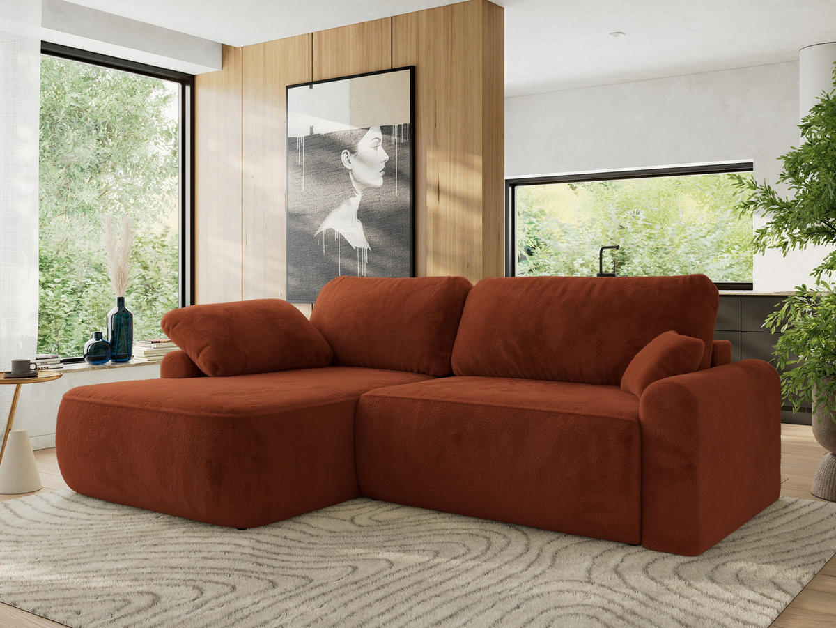 ECKSCHLAFSOFA CUBO L Orange Plüsch - links - Schwarz/Orange, Kunststoff/Textil (273/187cm) - MKS