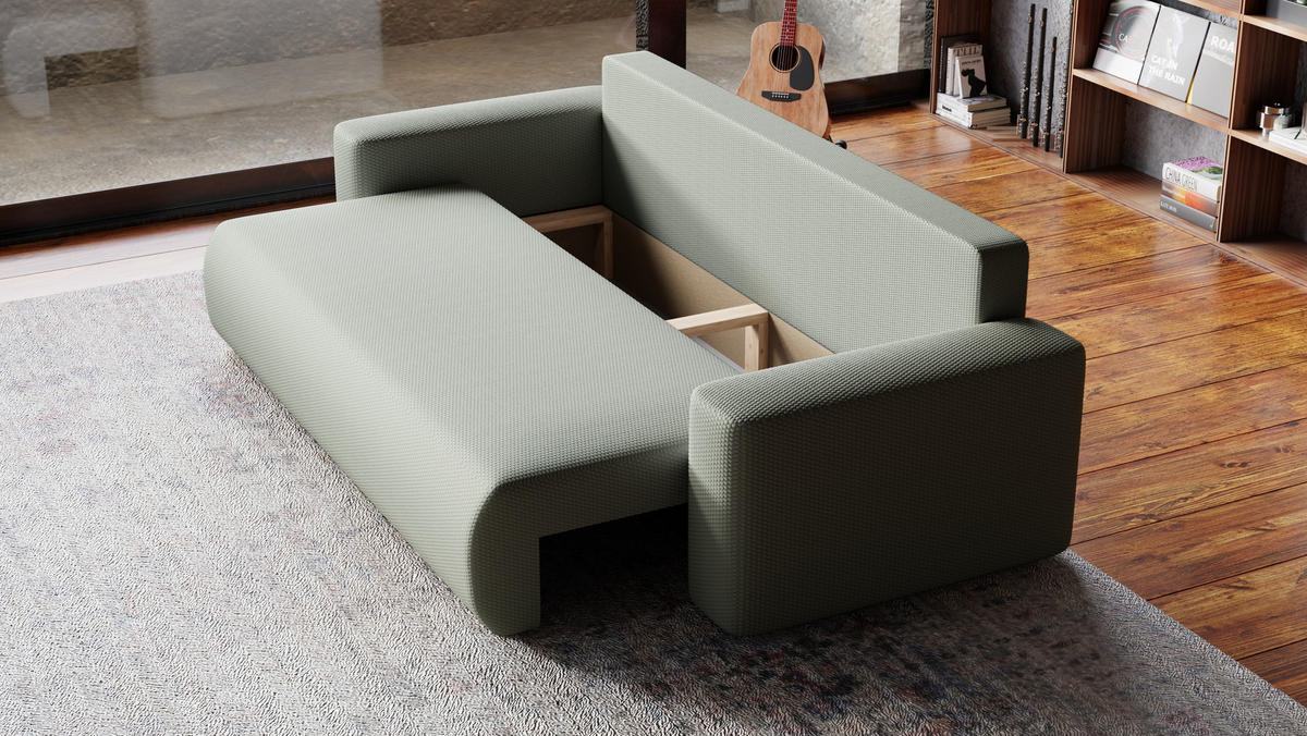 SOFA Bubi mit Bettkasten und Schlaffunktion, Cordstoff - Hellgrau, Holzwerkstoff (242/85/95cm)