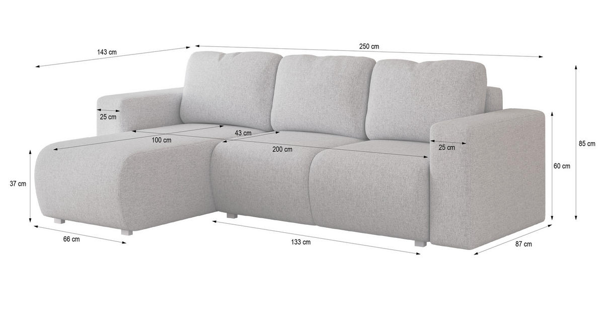 ECKSOFA RINOVA Beige Geflochtener Stoff mit Schlaffunktion - Beige, Holz (250/143cm) - MASSENO