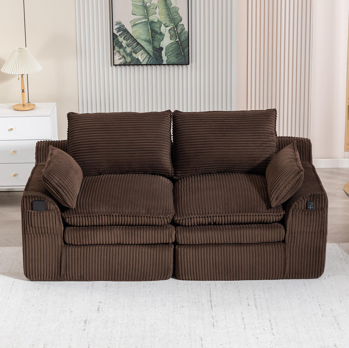 2-SITZER-SOFA 191/94/85 cm mit Seitentaschen, Kissen und Federkern, Cord Braun - Braun, Textil (191/85/94cm) - Redom
