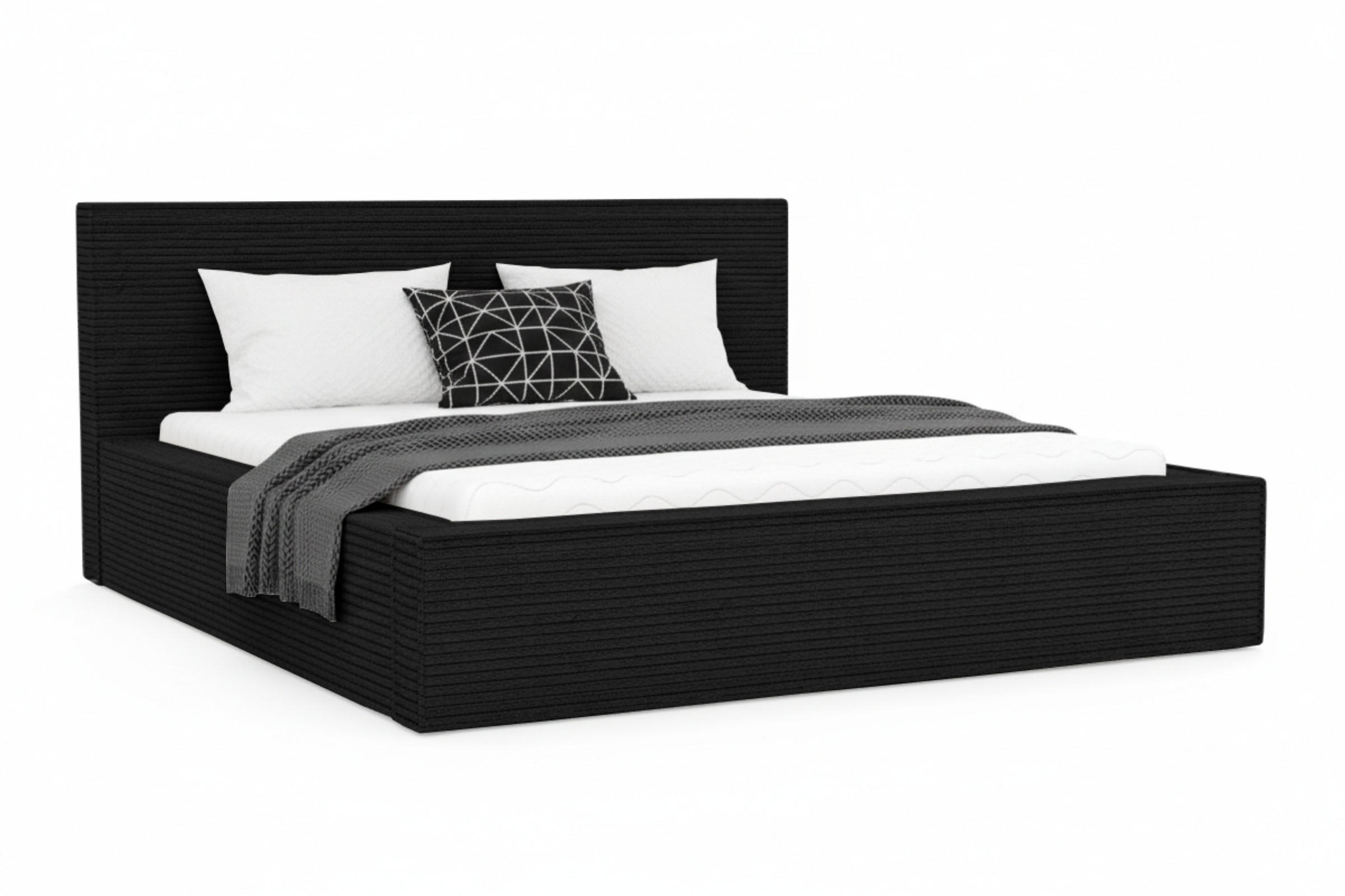POLSTERBETT CORDI 200/200 in Cord Schwarz - Schwarz, Holz/Holzwerkstoff (200/200cm) - Deine Möbel 24