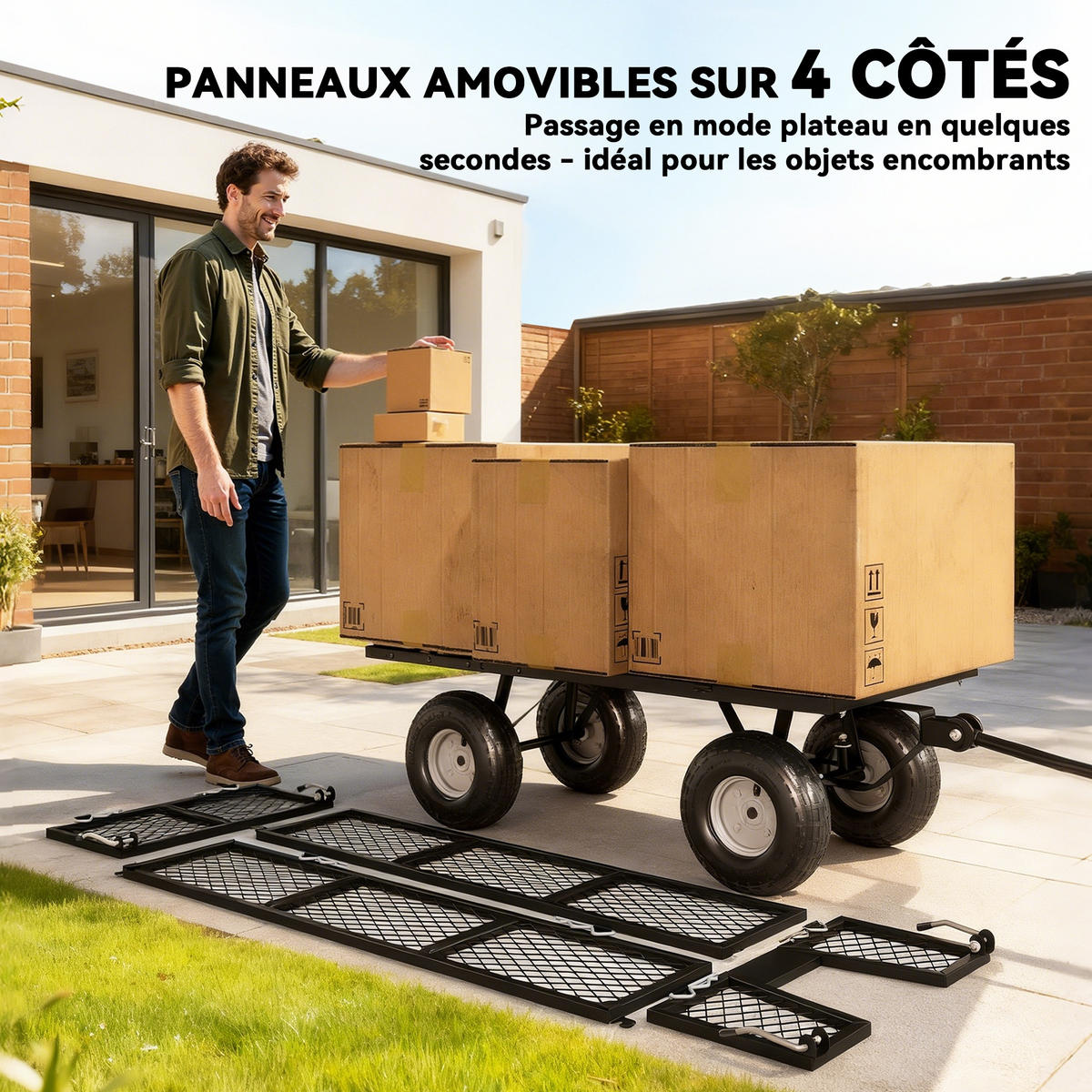 TRANSPORTWAGEN DE-17588 300 kg mit Plane und Klappwänden Schwarz - Schwarz, Metall (51/54/105cm) - ComfortXL