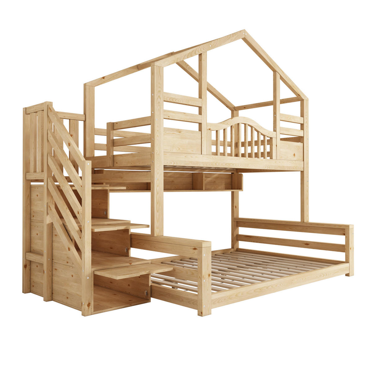 ETAGENBETT 90/200 cm und 140/200 cm mit Treppenschrank ohne Matratze - Naturfarben, Holz (140/200cm) - MIVRAY
