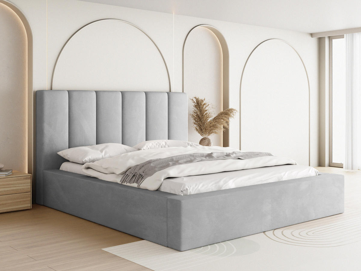 POLSTERBETT Amira mit Bettkasten, Grau Samt 180x200 cm - Birkefarben/Schwarz, Holz/Holzwerkstoff (180/200cm) - WFL GROUP