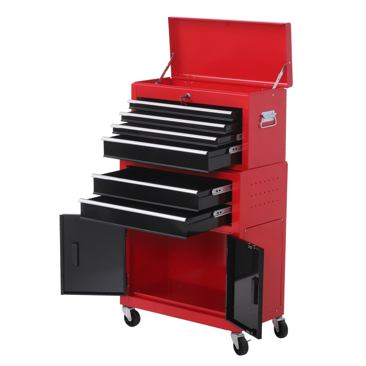 WERKZEUGWAGEN DE-18982 6 Schubladen + abnehmbarer Koffer Rot/Schwarz - Rot, Metall (39/73/68cm) - ComfortXL