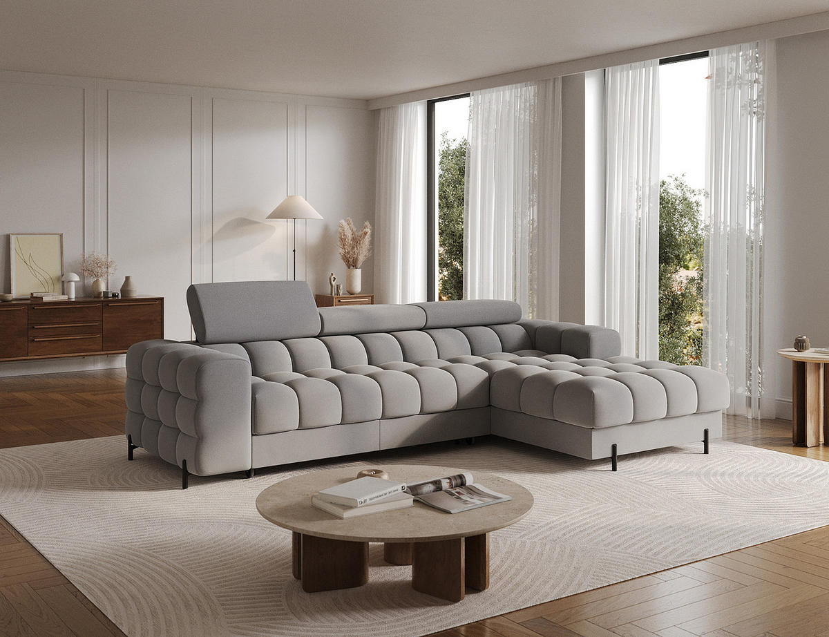 ECKSOFA FELRO mit Schlaffunktion, Bettkasten & verstellbaren Kopfstützen – Modernes Premium-Ecksofa in L-Form - Grau, Kunststoff (181/285cm) - Wohnideebilder