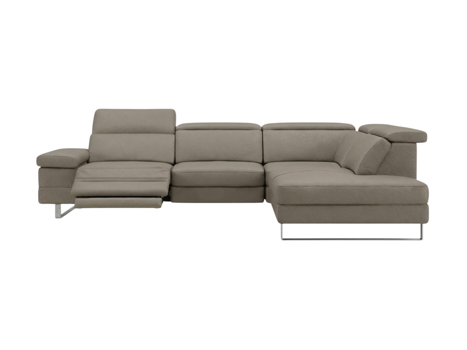 ECKSOFA Virage Echtleder mit 1 x Relaxfunktion Greige - Greige, Leder/Metall (232/263cm)