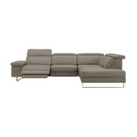 ECKSOFA Virage Echtleder mit 1 x Relaxfunktion Greige - Greige, Leder/Metall (232/263cm)