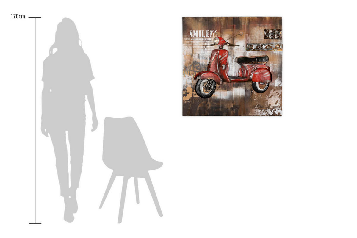 WANDBILD Rot 80/80 cm - Rot/Braun, Holz/Metall (5/80cm) - KUNSTLOFT