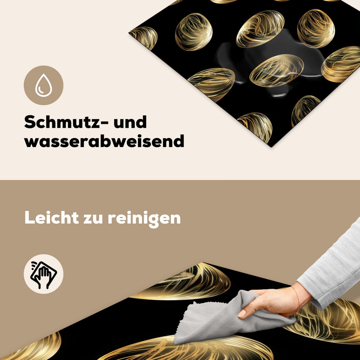 HERDABDECKPLATTE Eier - Gold - Muster Herdabdeckung Induktionsfeld 60x52 cm - Schwarz, Kunststoff (60/52/0.2cm) - MuchoWow