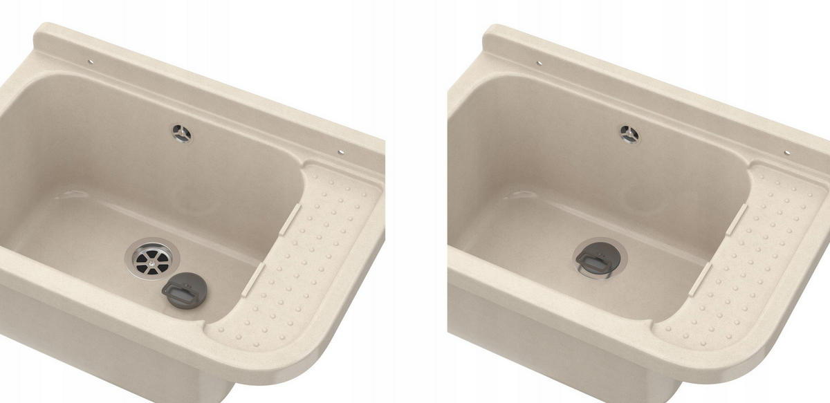 SPÜLBECKEN Poli mit Batterie - Beige, Kunststoff (50/34/21cm) - Granitan