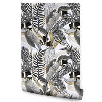 VLIESTAPETE Tropische Blätter – Schwarz, Goldfarben, Weiß – 50x1000 cm - Goldfarben/Schwarz, Papier (50/1000cm) - Muralo