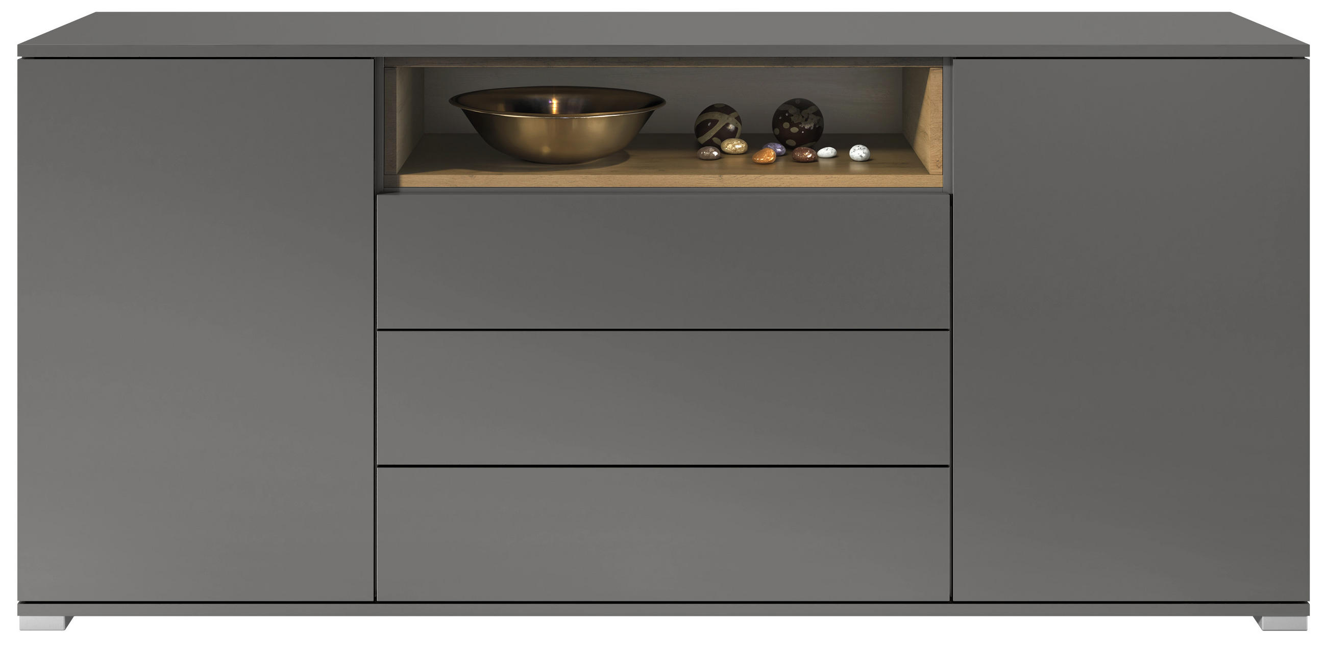 SIDEBOARD Skadu Eiche Evoke - Graphitfarben, Holzwerkstoff (166.5/75.5/35cm) - Vladon