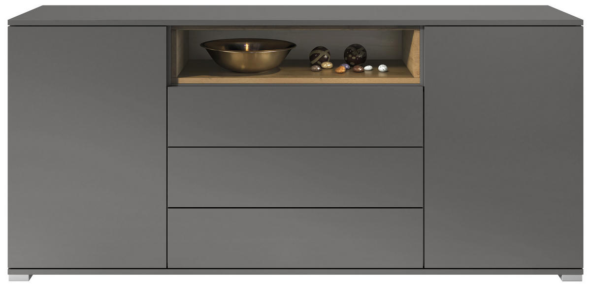 SIDEBOARD Skadu Eiche Evoke - Graphitfarben, Holzwerkstoff (166.5/75.5/35cm) - Vladon