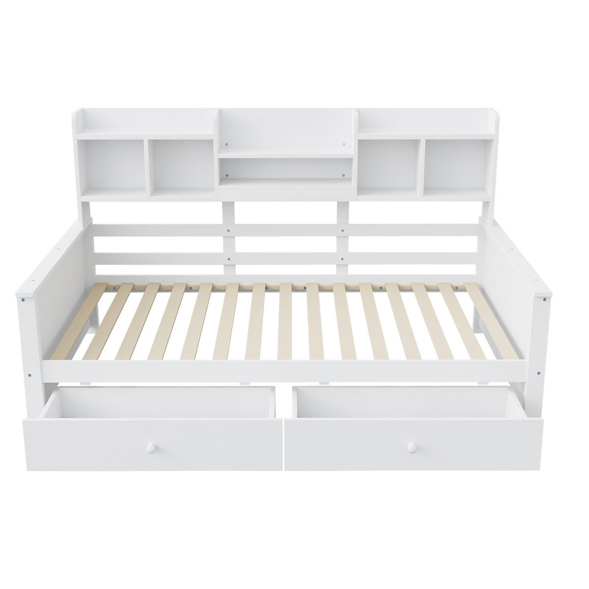 SCHLAFSOFA 90/200 cm in Weiß Kinder- und Jugendbett mit 2 Schubladen und Regal im Massivholz-Design - Weiß, Holzwerkstoff/Metall (90/200cm) - STILVORA