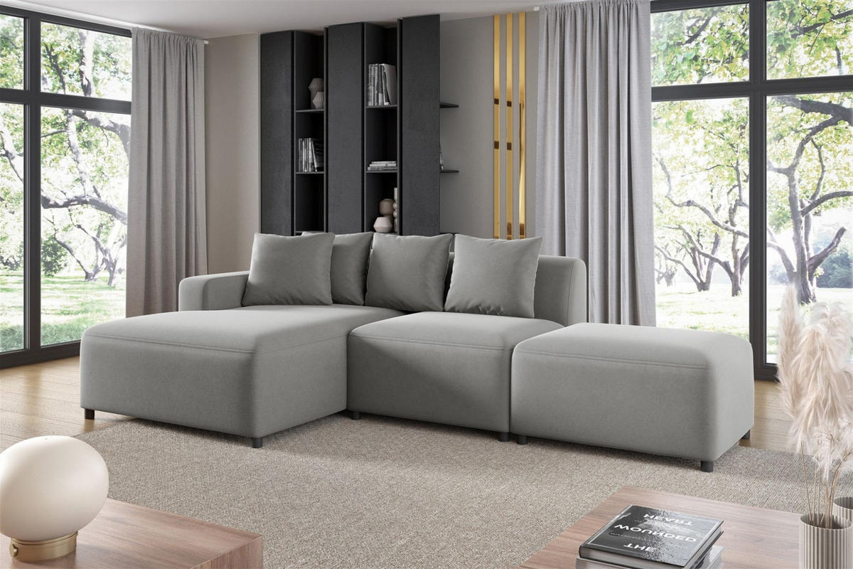 ECKSOFA Megan Xs In Stoff Salvador - Hellgrau, Holzwerkstoff/Textil (304/165cm) - Fun Möbel