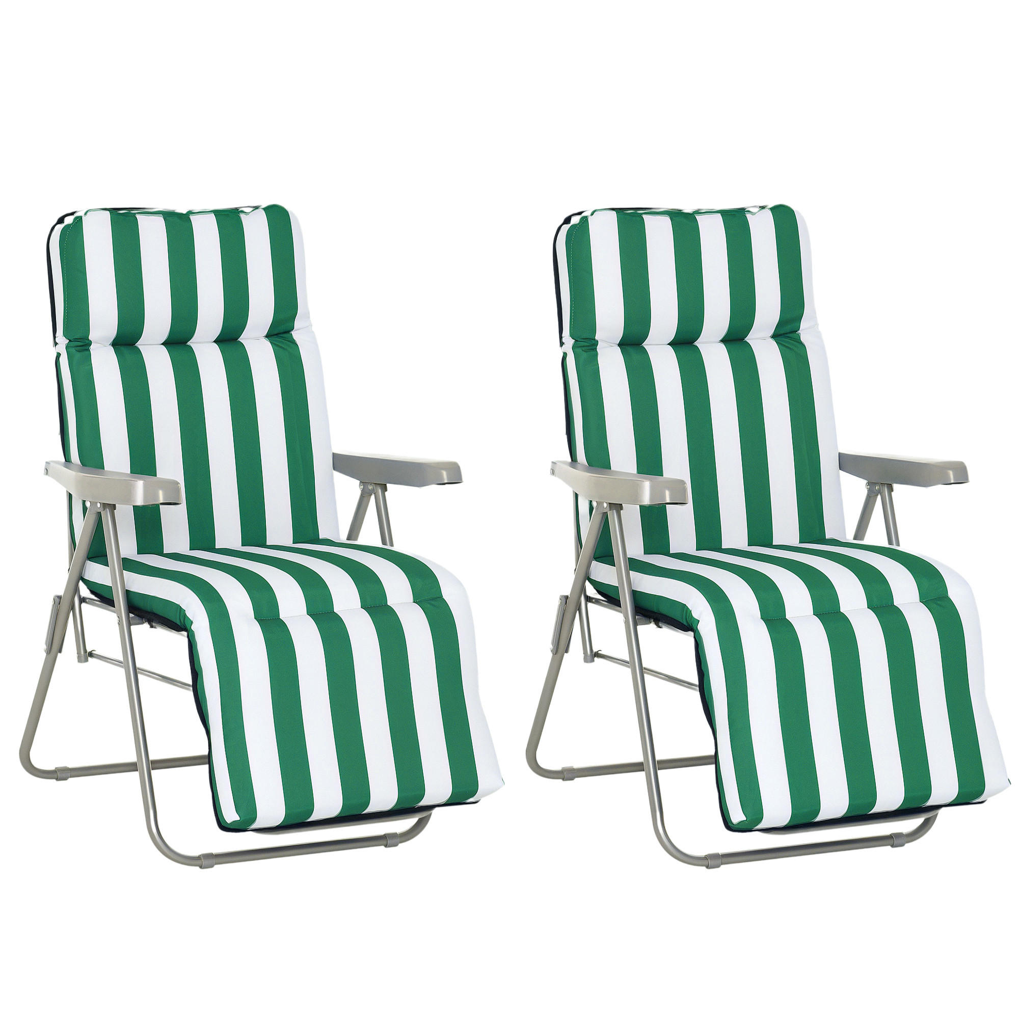 SONNENLIEGE 2-teiliger, klappbarer und verstellbarer Strandstuhl, Grün und Weiß - Grün, Metall (75/102/60cm) - Vallsero