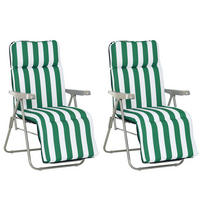 SONNENLIEGE 2-teiliger, klappbarer und verstellbarer Strandstuhl, Grün und Weiß - Grün, Metall (75/102/60cm) - Vallsero