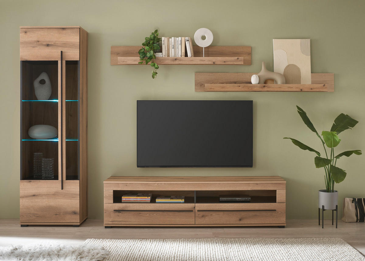 TV-LOWBOARD Eiche Evoke, TV Unterteil 180 cm mit Soft-Close - Eichefarben/Schwarz, Holzwerkstoff/Kunststoff (180/47/42cm) - Furn.Design