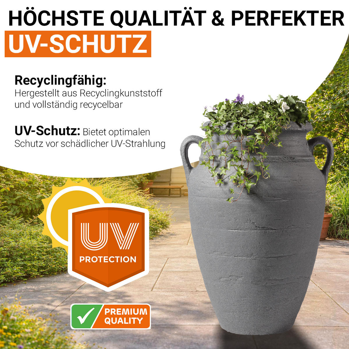 PFLANZ-AMPHORE, dunkelgrau, Höhe: 80 cm - Grau, Kunststoff (80cm) - GARANTIA