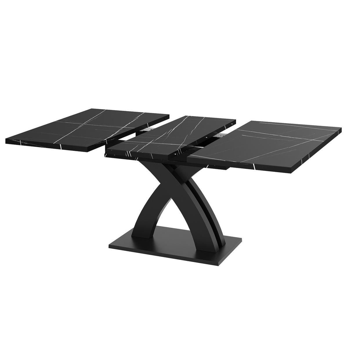 ESSTISCH 120-160x80x76 cm in Schwarz aus MDF und Metall auf X-Gestell ausziehbar - Schwarz, Holzwerkstoff (160/80/75cm) - Modfu