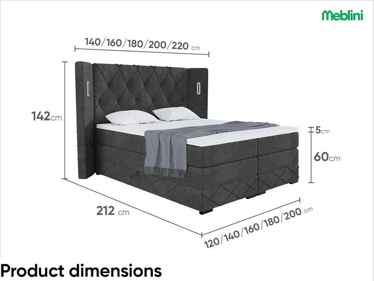 BOXSPRINGBETT Manuel - Schwarz, Holzwerkstoff/Textil (200/200cm) - Meblini