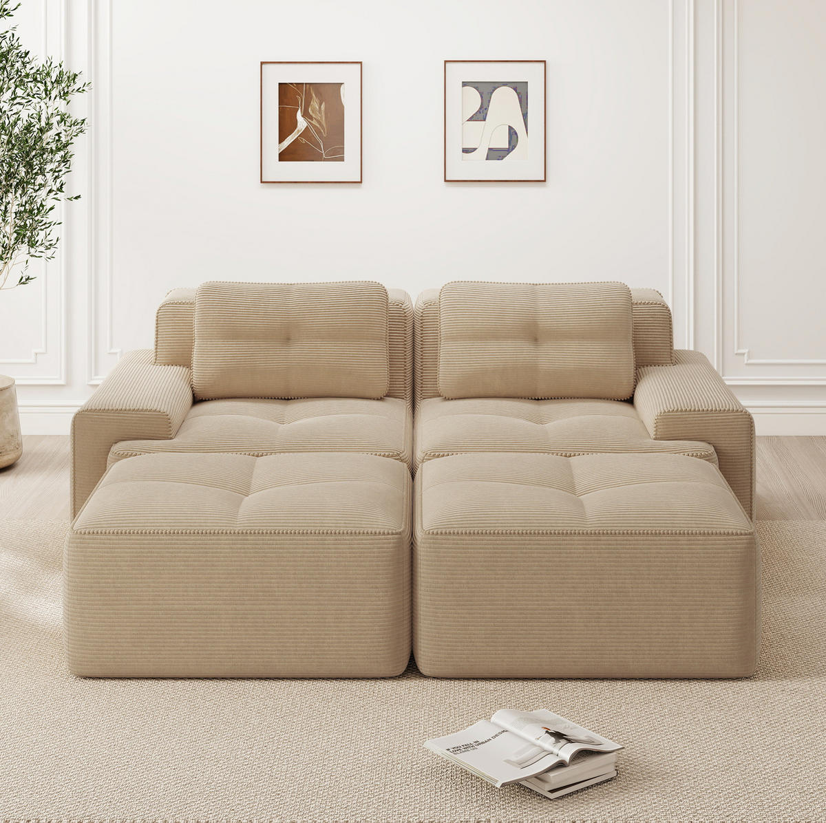 SOFA modular aus Cord Beige, montagefrei - Beige, Kunststoff (177/69/204cm) - Meubliv