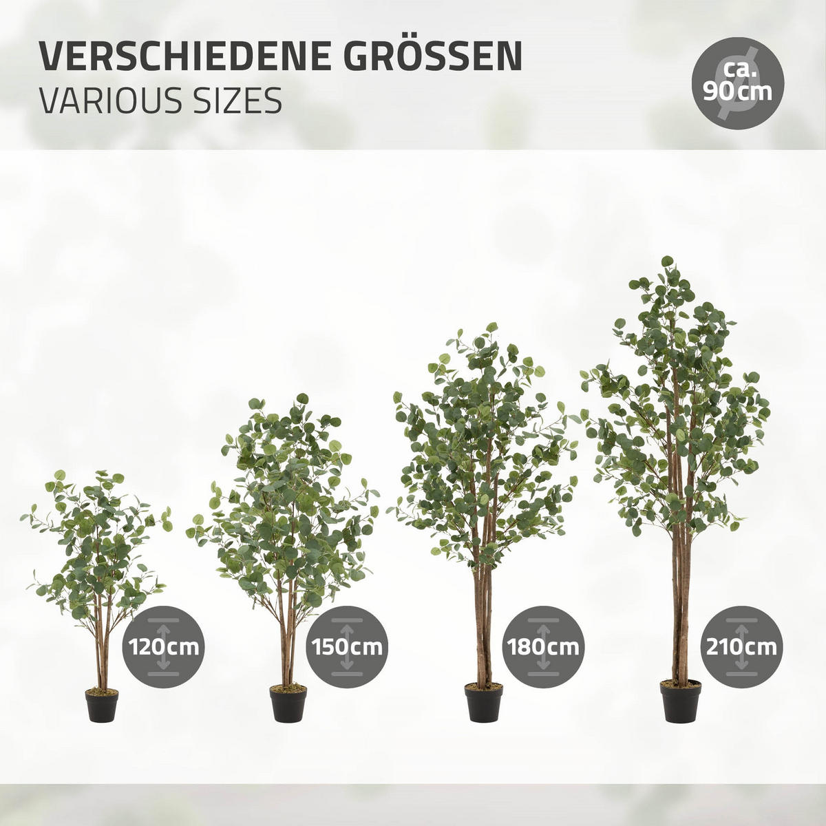 KUNSTPFLANZE Eukalyptus - Anthrazit/Grün, Holz/Kunststoff (150cm) - ML-DESIGN