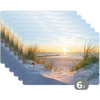 PLATZSETS 6er-Set Strand - Sonne - Düne - Gras - Sand - Horizont 45x30 cm - Sandfarben, Kunststoff (0.3/45/30cm) - MuchoWow