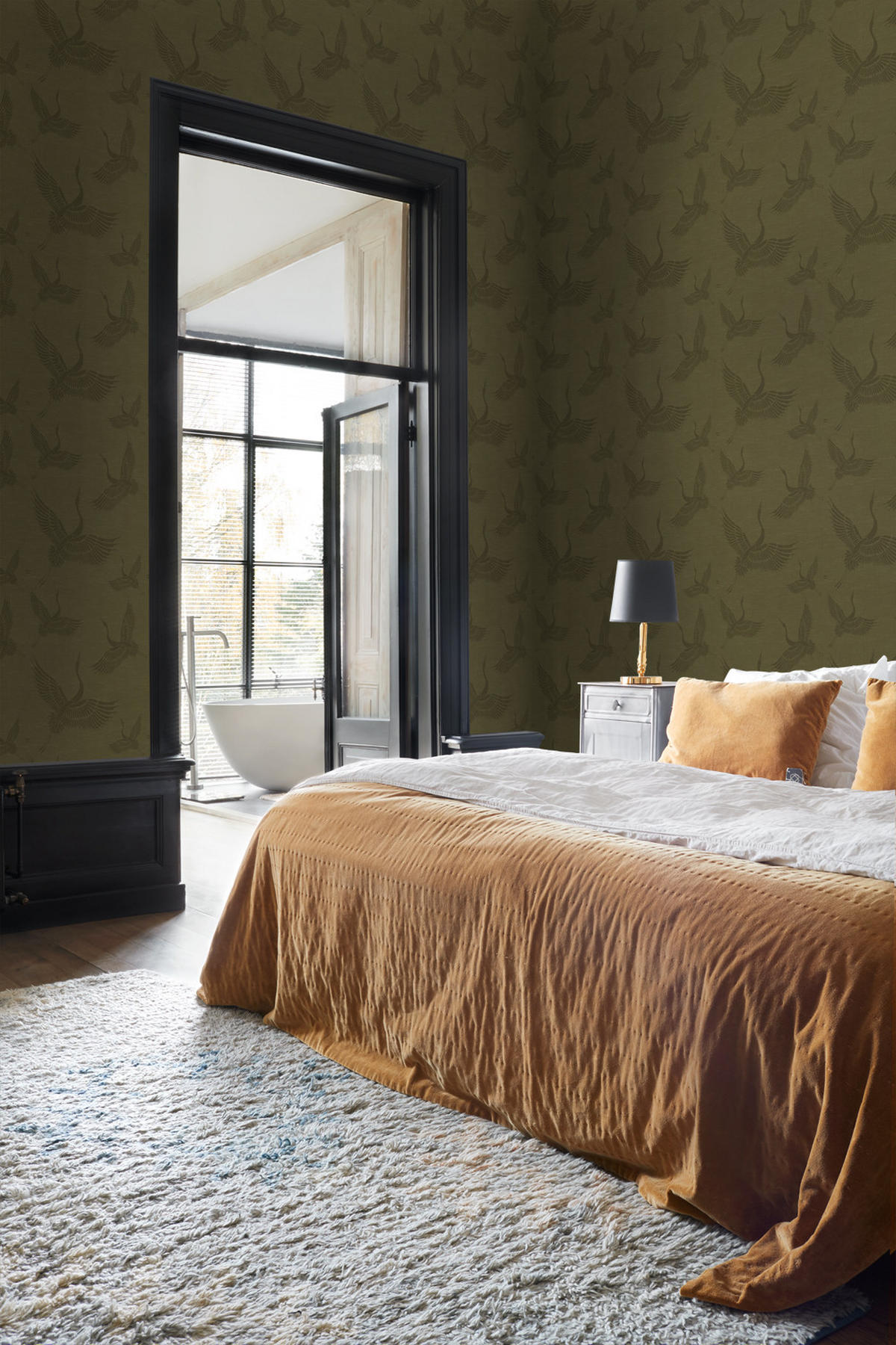 TAPETE Kraniche 53 cm x 10.05 m - Gelb, Papier (53/1000cm) - Origin Wallcoverings