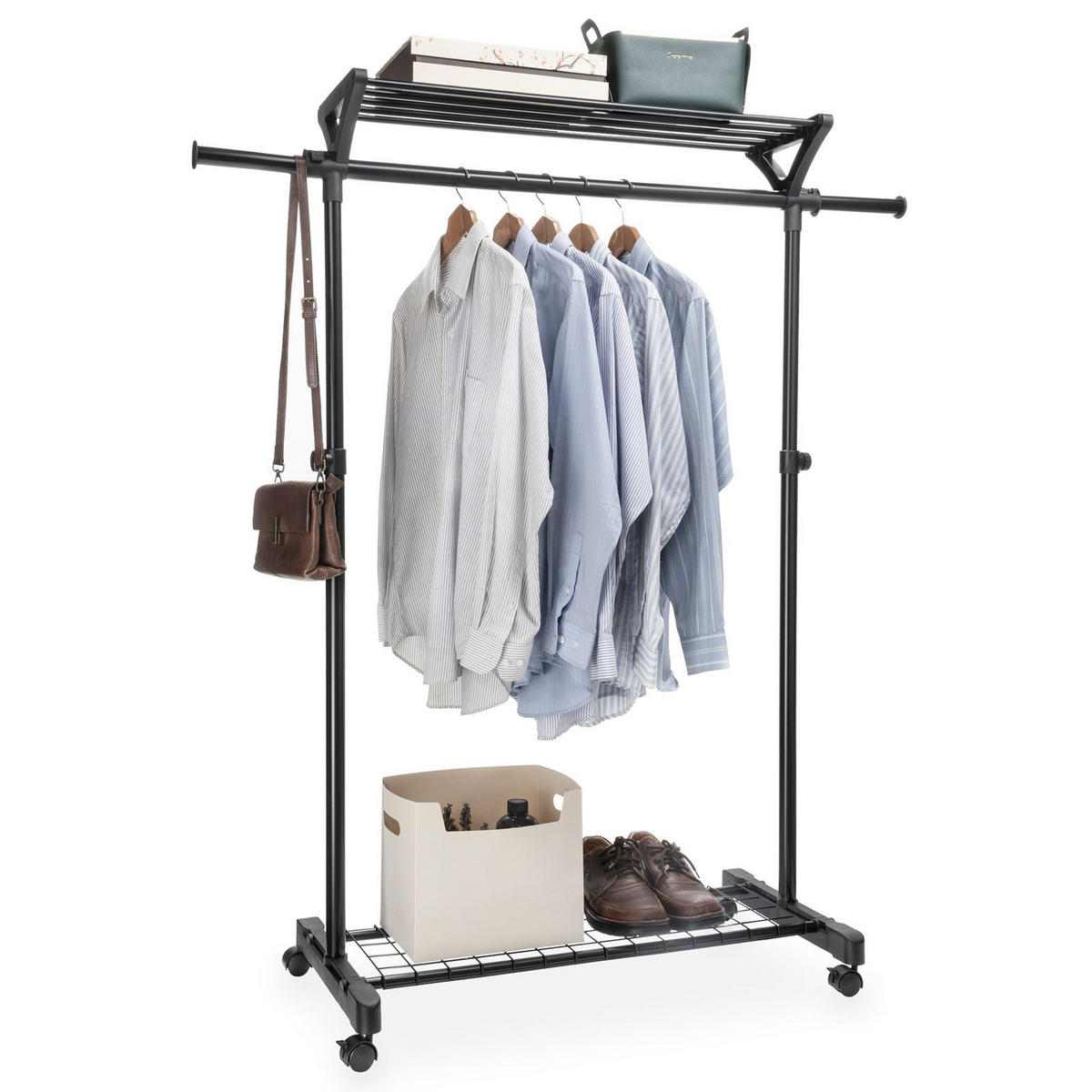 GARDEROBENWAGEN VIDA - Schwarz, Metall (136/172/43cm) - IDIMEX
