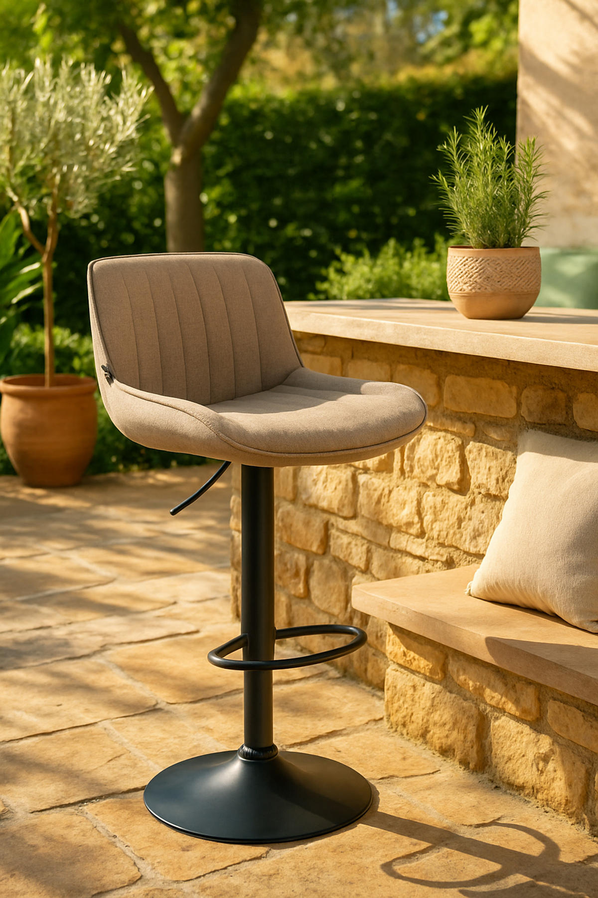 BARHOCKER Lento Gestell schwarz Stoff Taupe - Schwarz/Grau, Textil/Metall (50/108/50cm) - TPFLiving