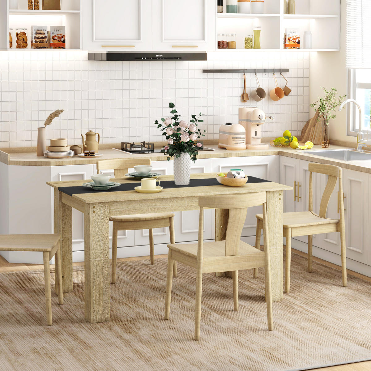 ESSTISCH Naturfarben Schwarz Skandinavischer Stil 140/89,5/75,5 cm - Eichefarben, Holz (89.5/140/75cm) - PANGIVO