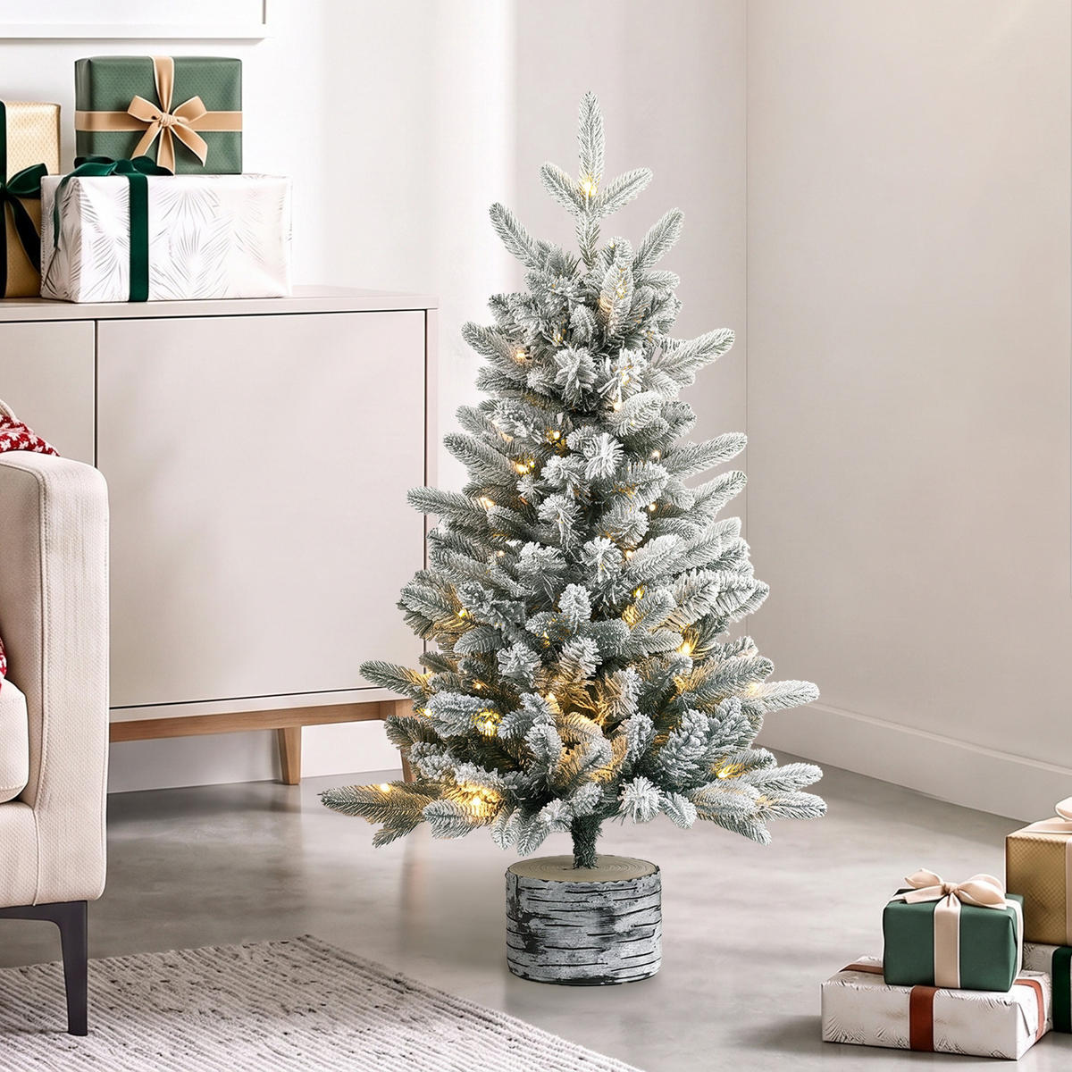 WEIHNACHTSBAUM-MIT-LICHT PE Metall Weiß - Weiß, Kunststoff (90cm) - HOMCOM