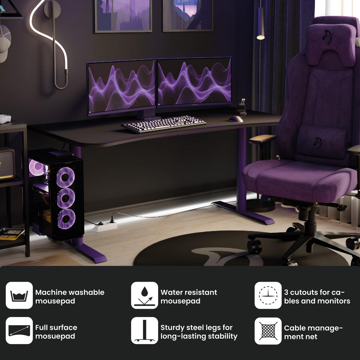 GAMINGTISCH Arena 160/82/71-81 cm Lila - Lila, Metall (82/160/71cm) - Arozzi