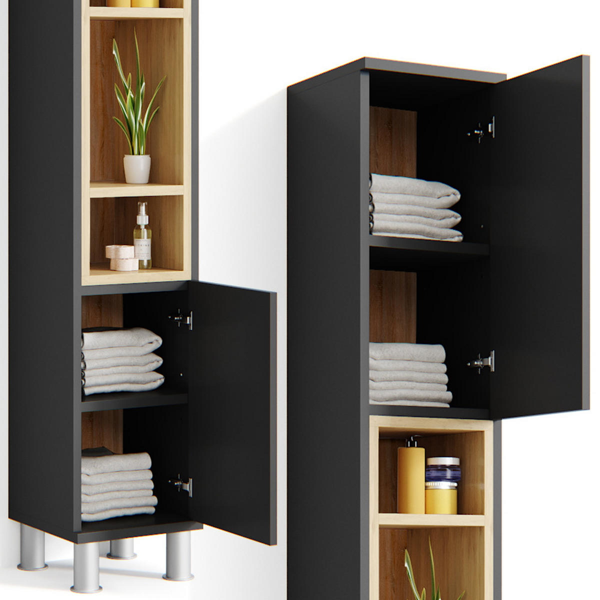 BADSCHRANK Aquis Anthrazit 30 x 190 cm - Anthrazit, Holzwerkstoff (30/190/30cm) - Vicco