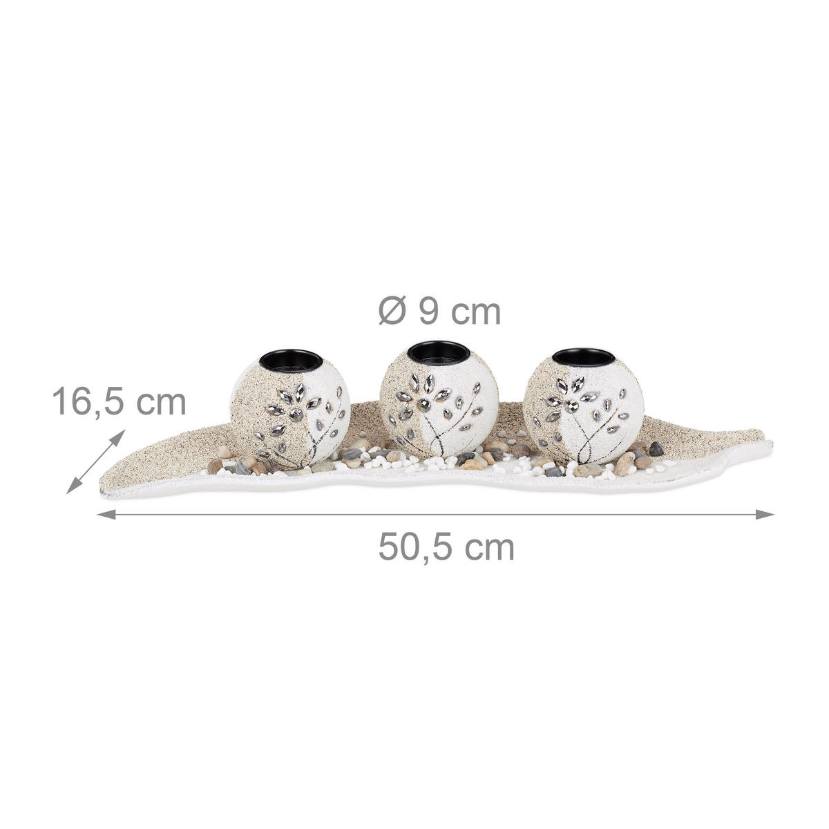 TEELICHTHALTER Weiß 3er-Set mit Dekoschale - Creme, Naturmaterialen/Holzwerkstoff (2.5cm) - Relaxdays